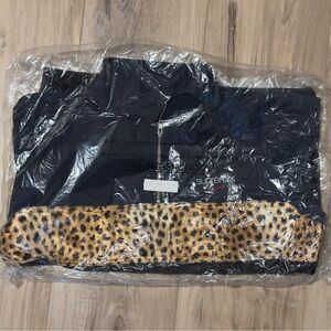 Supreme Leopard Panel Half Zip Sweatshirt - Navy - Size Medium